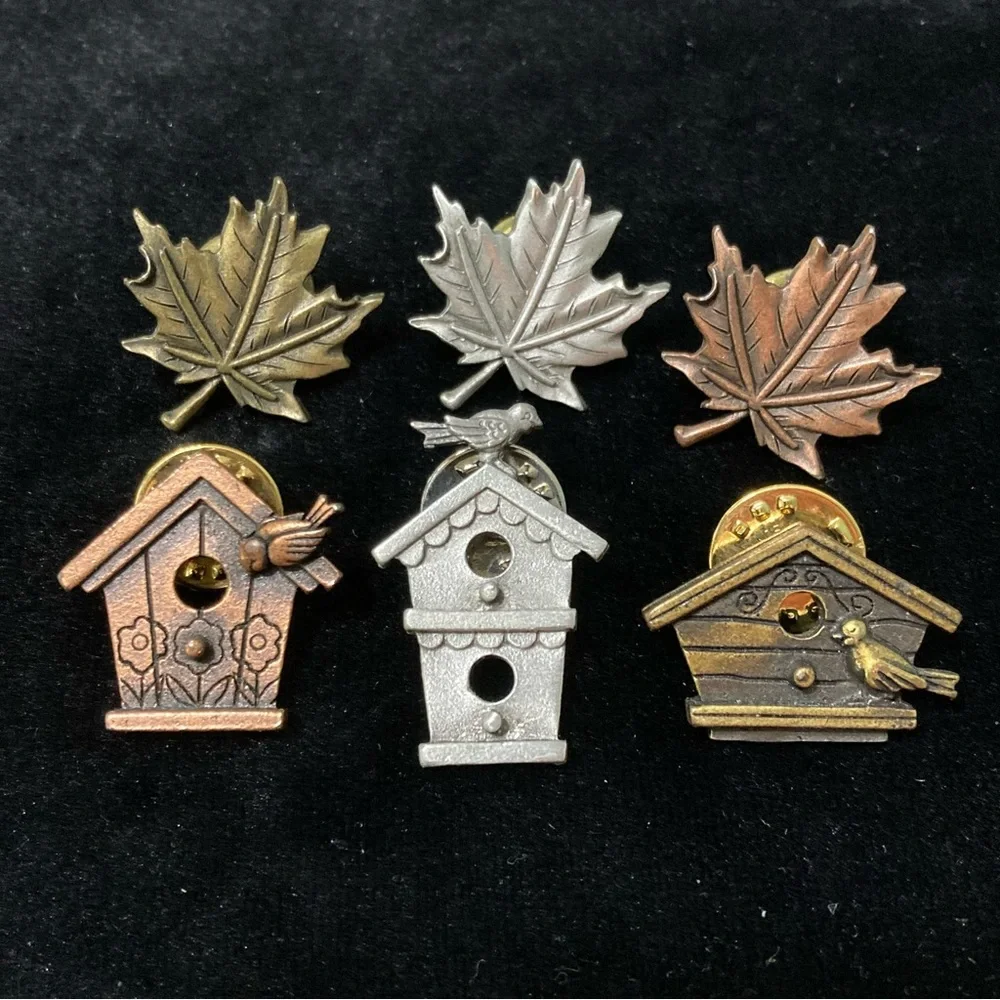 JJ JONETTE JEWELRY Lot of 3 OAK LEAF PINS Silver Copper Gold tone metal LIKE NEW